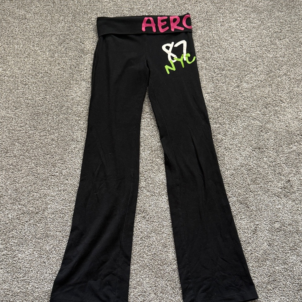 Aeropostale Black Yoga Pants with Pink and Green Accents